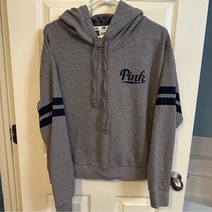 Women’s PINK Victoria's Secret Gray Hoodie with Navy Accents, size Large